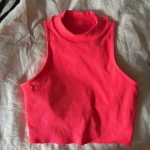 Alo Goddess Rib Cropped Dynamite Tank Top L Hot Pink